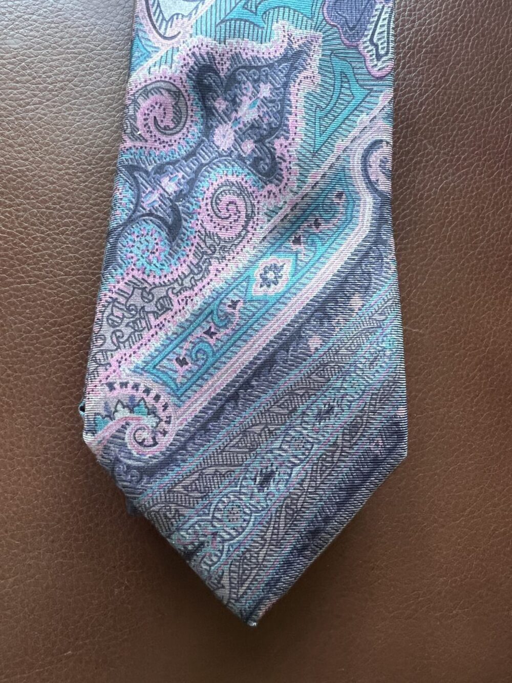 Geoffrey Beene Purple Teal Paisley Silk Tie Necktie